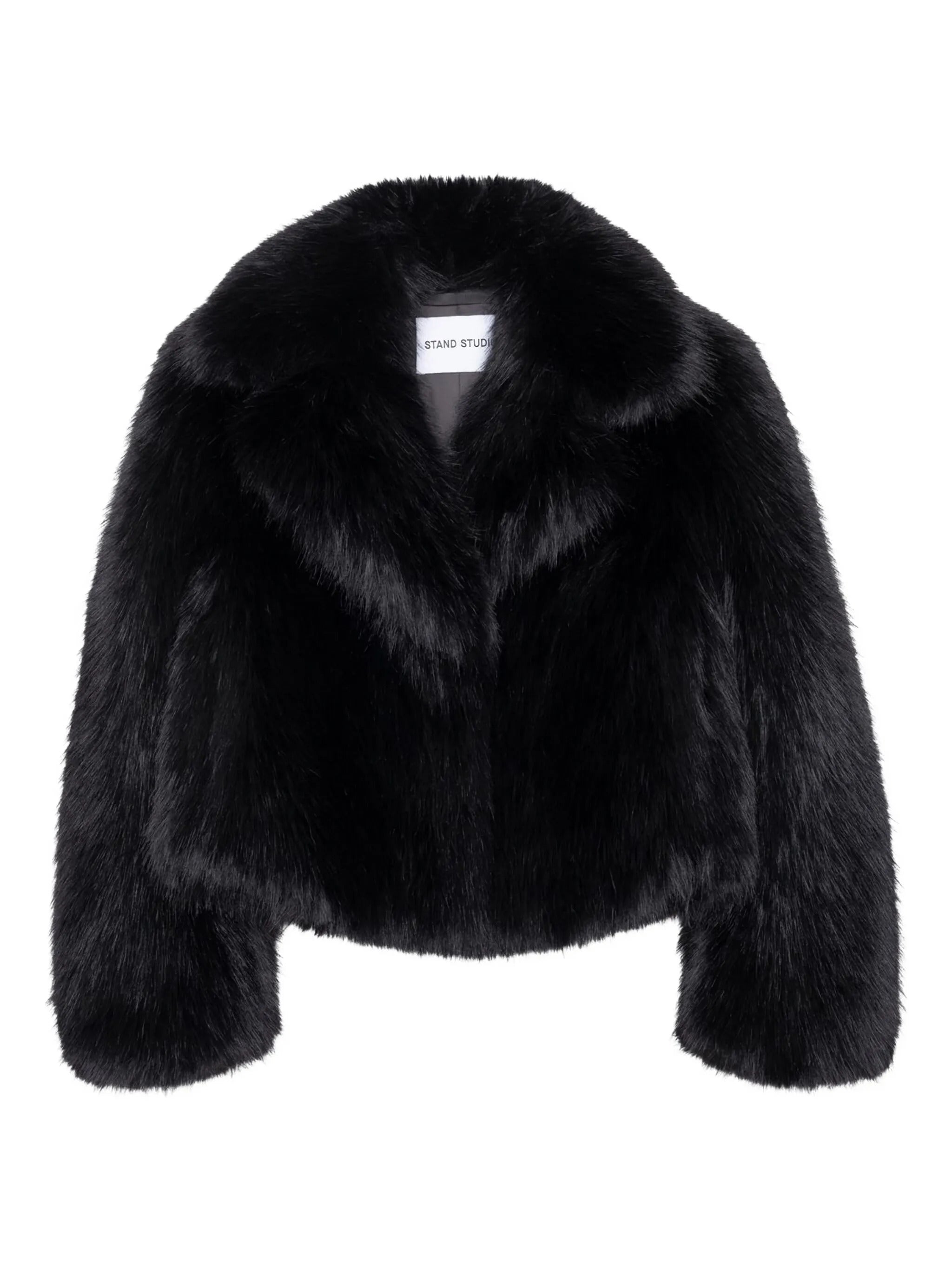 STAND STUDIO Oversized Cropped Faux Fur Jacket - Size 36