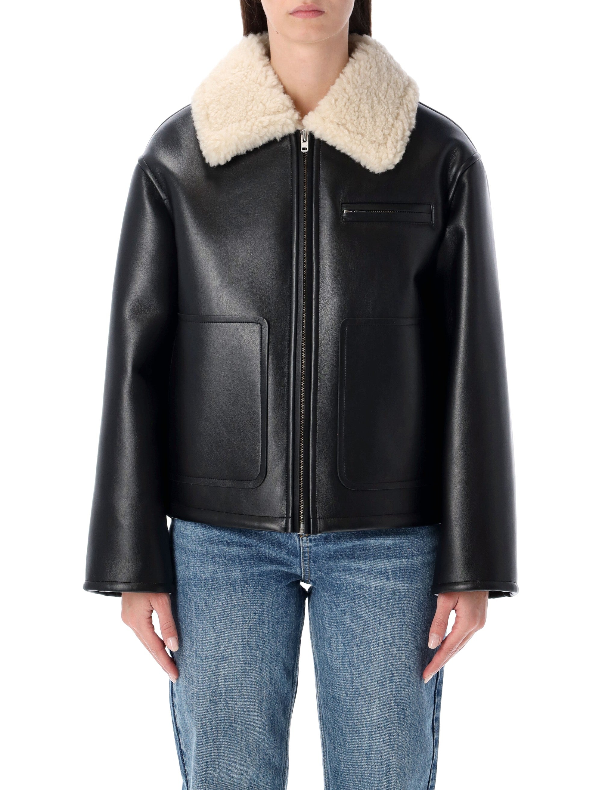 STAND STUDIO Mini Faux Leather Shearling Aviator Jacket