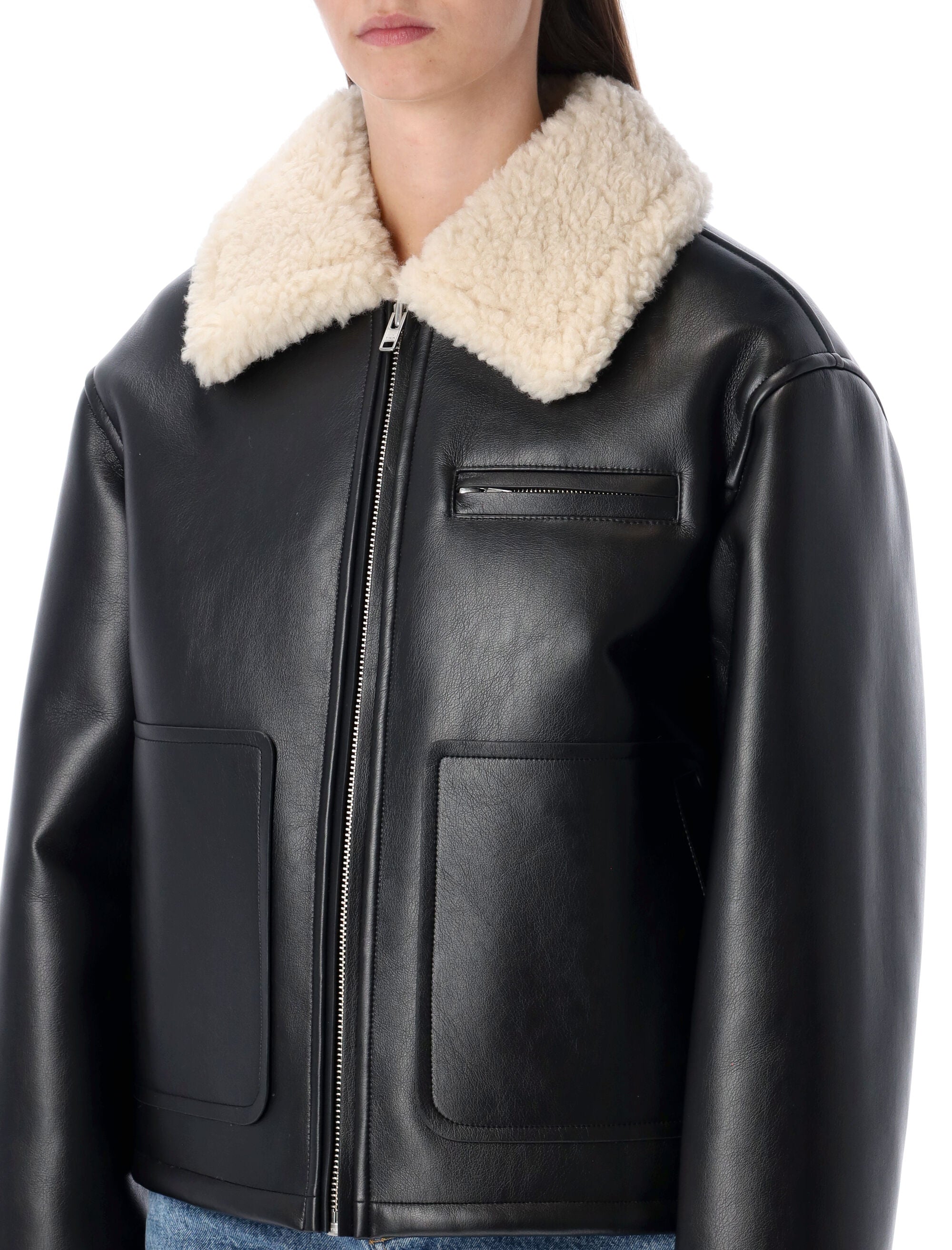 STAND STUDIO Mini Faux Leather Shearling Aviator Jacket