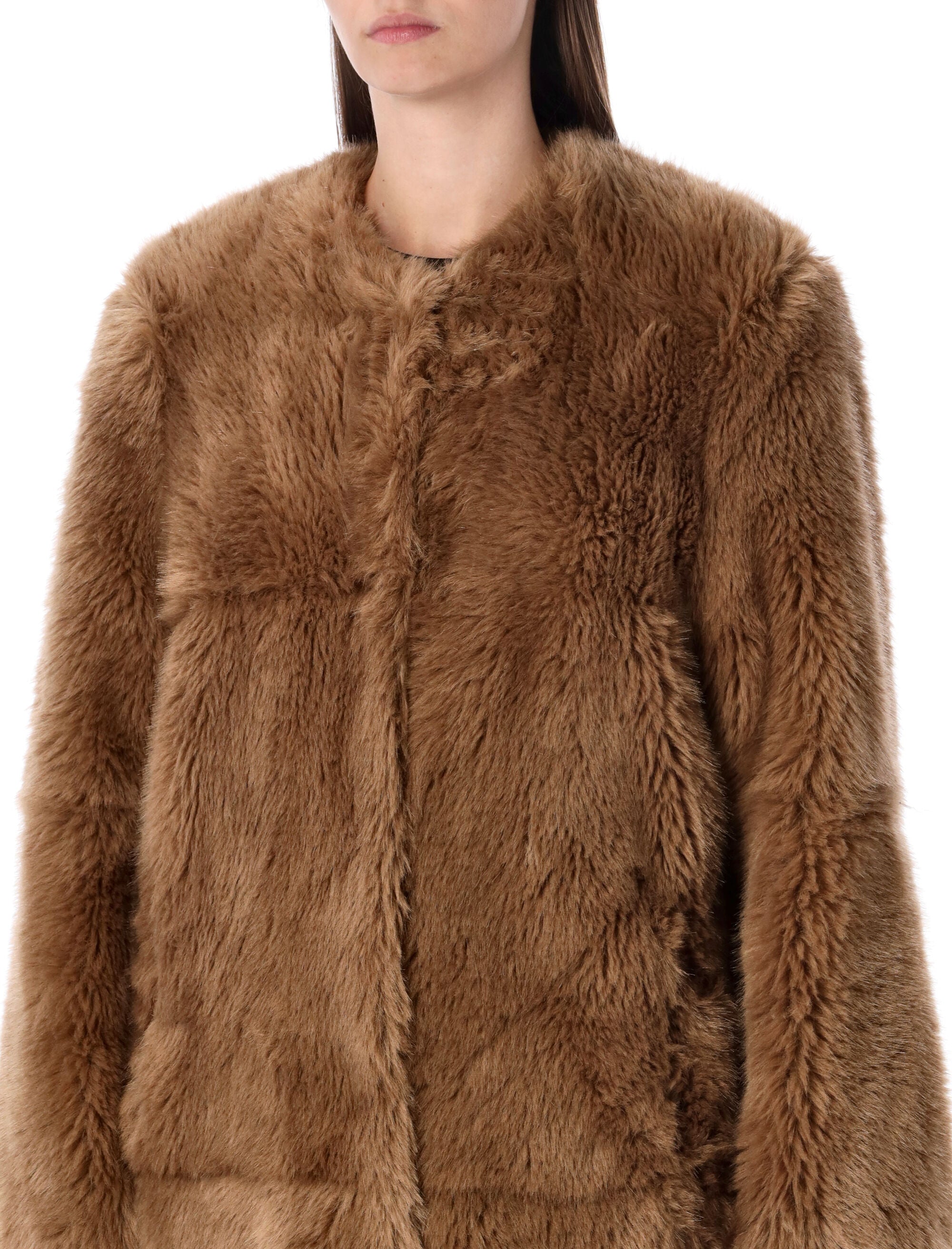 STAND STUDIO Hilma Patchwork Faux Fur Jacket - Longline Silhouette Size 36