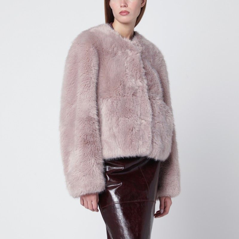 STAND STUDIO Short Crewneck Faux-Fur Jacket
