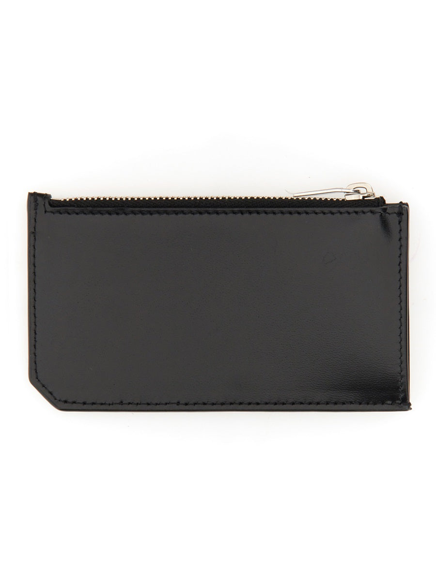 SAINT LAURENT Leather Card Holder with Logo Plaque - Mini