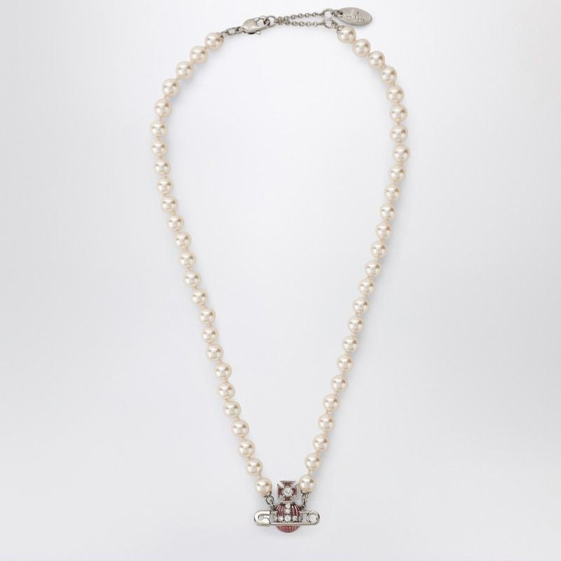 VIVIENNE WESTWOOD Kitty Pearl Necklace with Platinum Finish