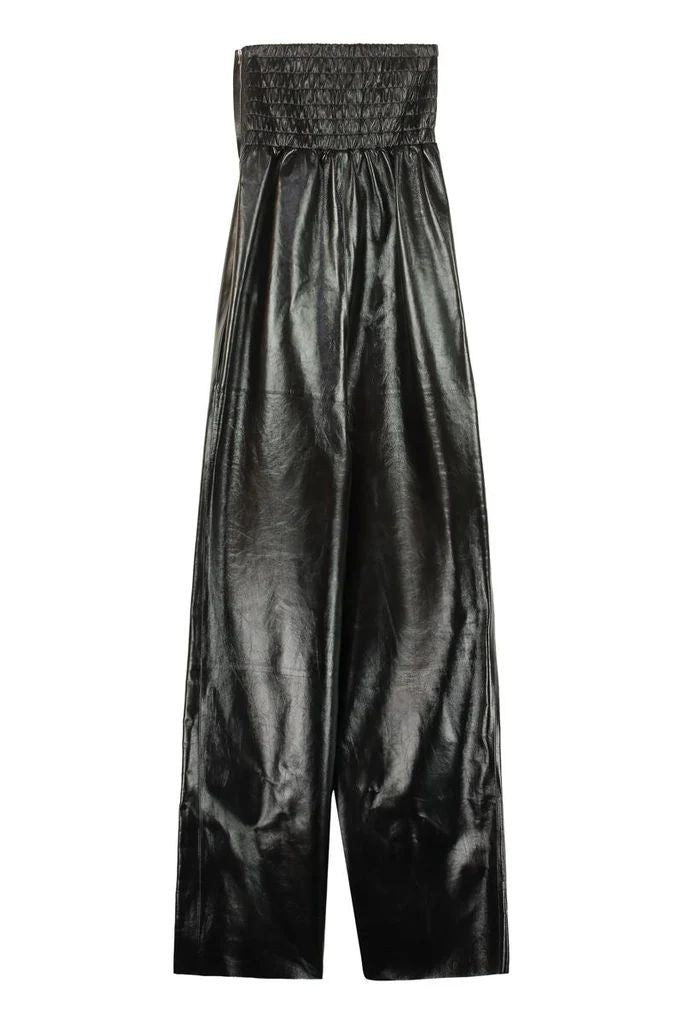 BOTTEGA VENETA Leather Jumpsuit with Shirred Bandeau Top