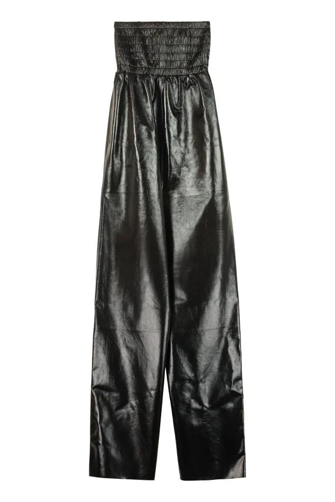 BOTTEGA VENETA Leather Jumpsuit with Shirred Bandeau Top