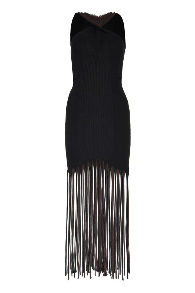 BOTTEGA VENETA Cut-Out Shoulder Mini T-Shirt with Fringed Hem