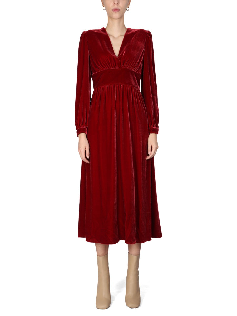 BOUTIQUE MOSCHINO Panné Velvet V-Neck Long Sleeve Dress