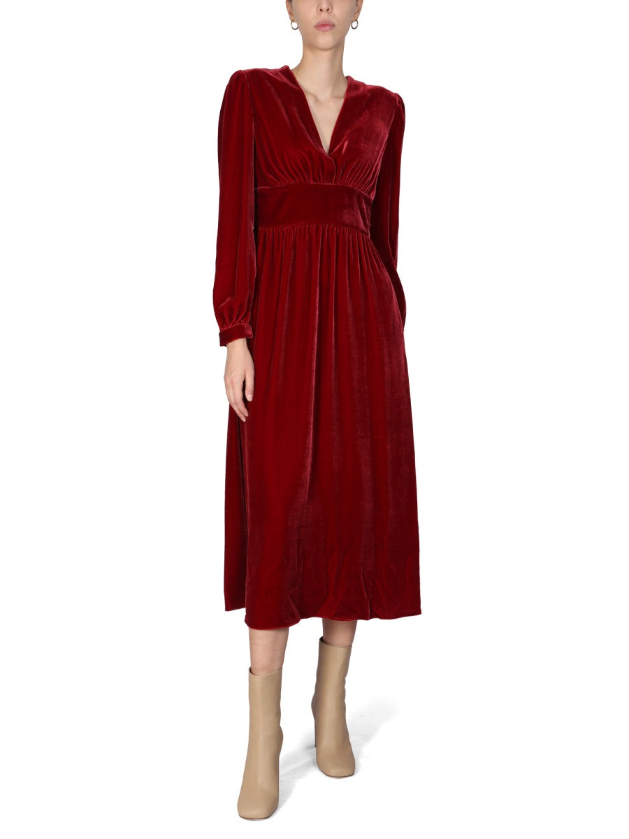 BOUTIQUE MOSCHINO Panné Velvet V-Neck Long Sleeve Dress