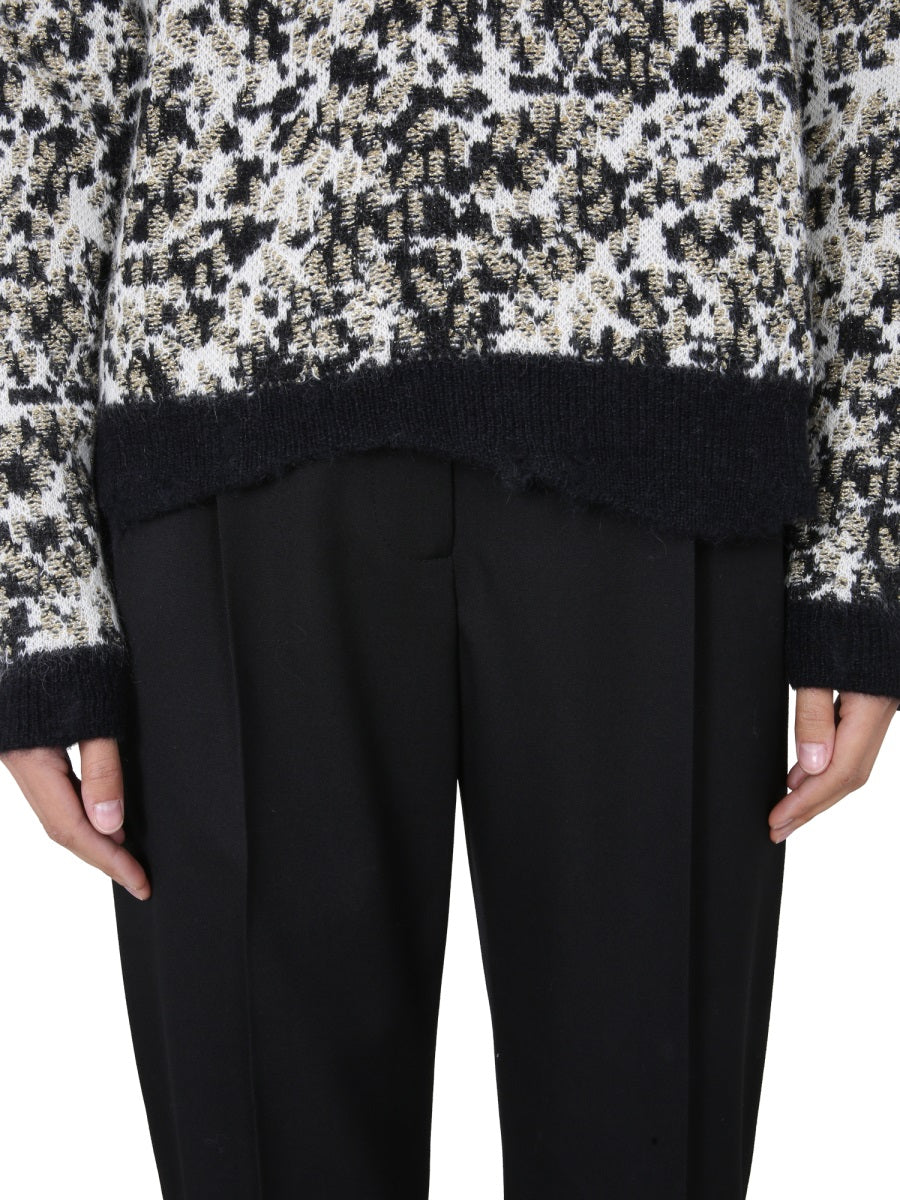 SAINT LAURENT Wide Neck Sweater with Contrasting Cuffs
