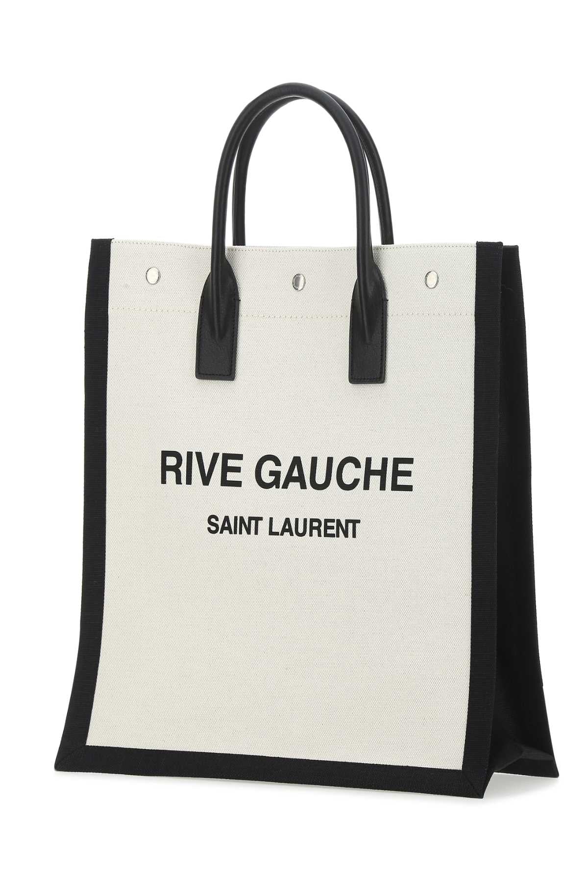 SAINT LAURENT Two-Tone Canvas Rive Gauche Shopping Handbag