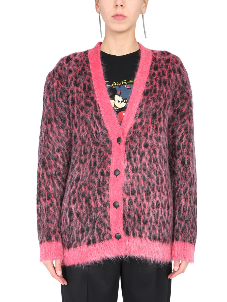 SAINT LAURENT Leopard Jacquard V-Neck Cardigan for Women