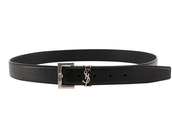 SAINT LAURENT Stylish Belt with Silver Buckle Logo