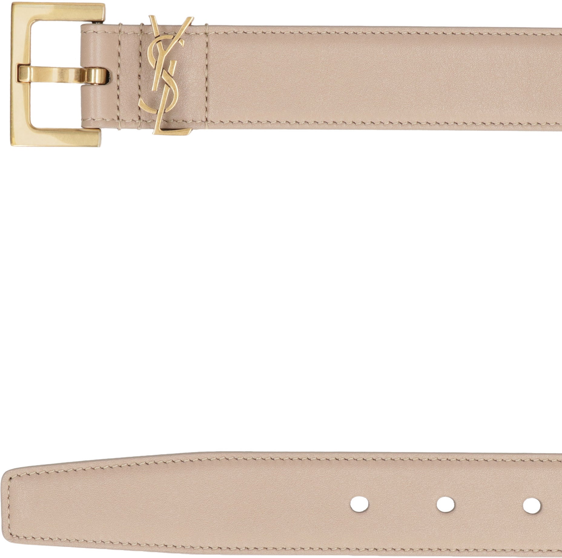 SAINT LAURENT Leather Cassandre Logo Belt - 3cm Wide