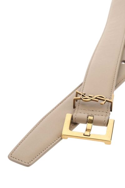 SAINT LAURENT Leather Cassandre Logo Belt - 3cm Wide