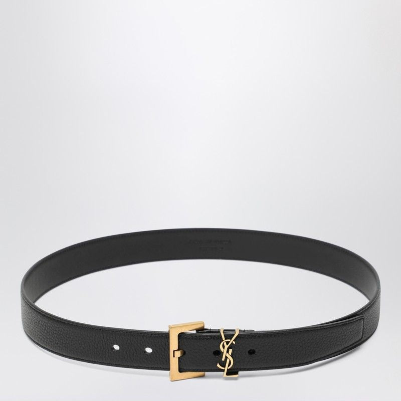SAINT LAURENT Cassandre Leather Belt with Square Metal Buckle