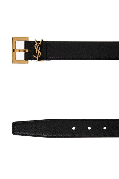 SAINT LAURENT Cassandre Leather Belt with Square Metal Buckle
