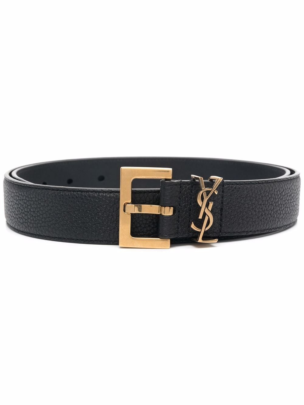 SAINT LAURENT Grained Leather Belt with Square Buckle and Logo Loop - 3 cm