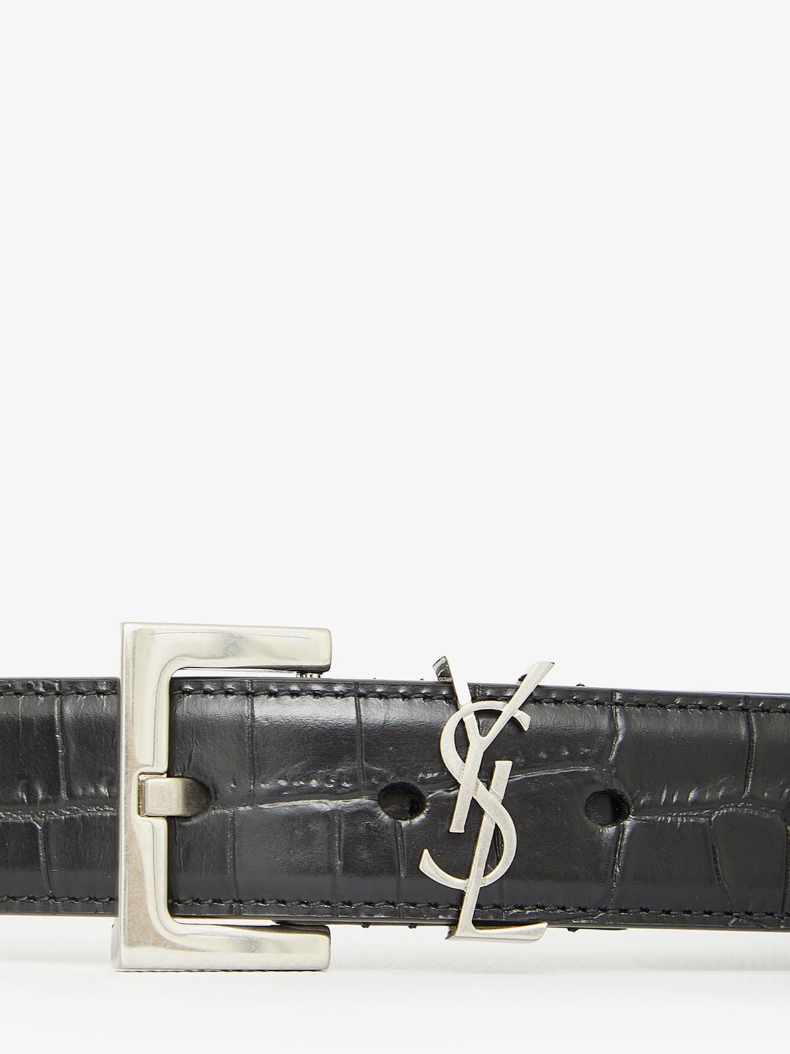 SAINT LAURENT Crocodile-Embossed Leather Belt with Adjustable Square Buckle - 3cm Height