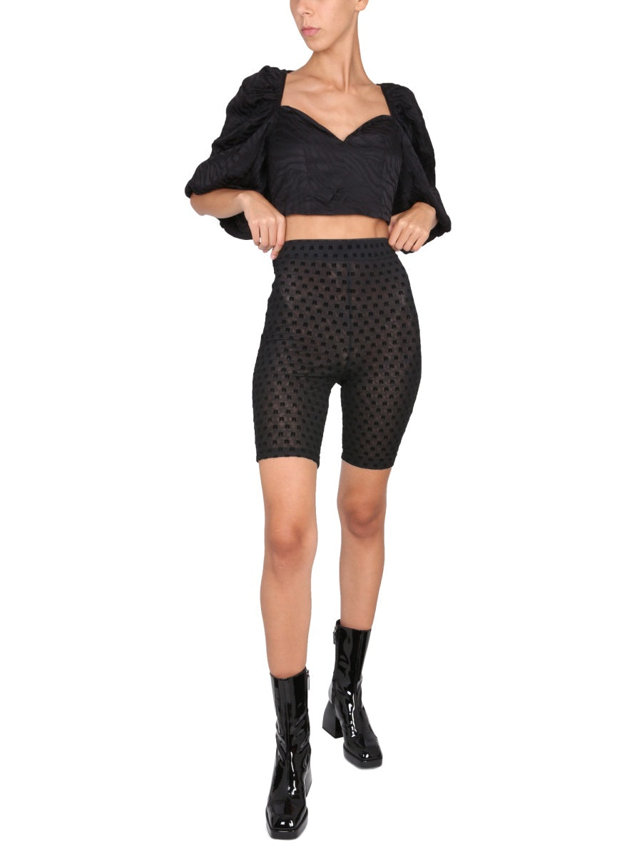 ROTATE BIRGER CHRISTENSEN Flocked Mini Bermuda Shorts with Elastic Waistband