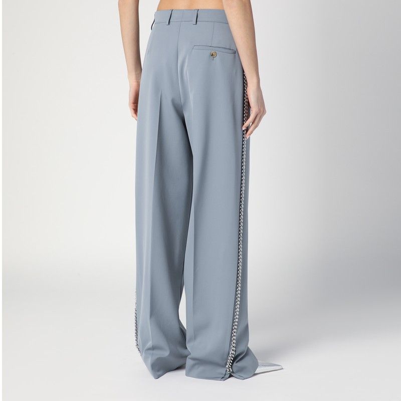 STELLA MCCARTNEY Wide-Leg Light Wool Pants with Chain Detail