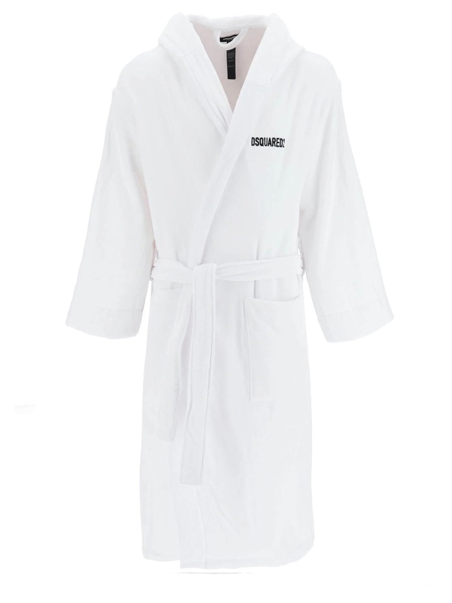 DSQUARED Unisex Bathrobe with Logo and Waist Belt