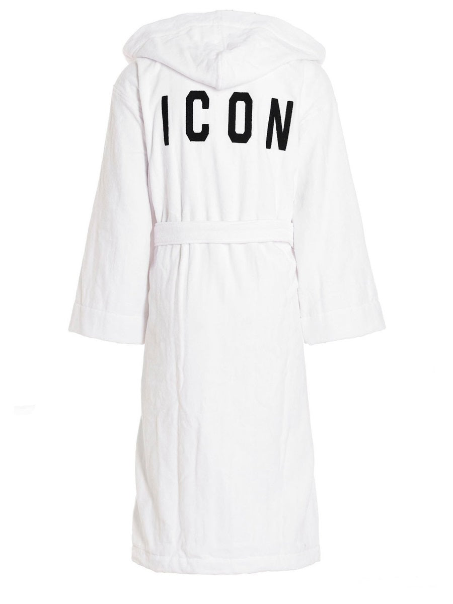 DSQUARED Unisex Bathrobe with Logo and Waist Belt