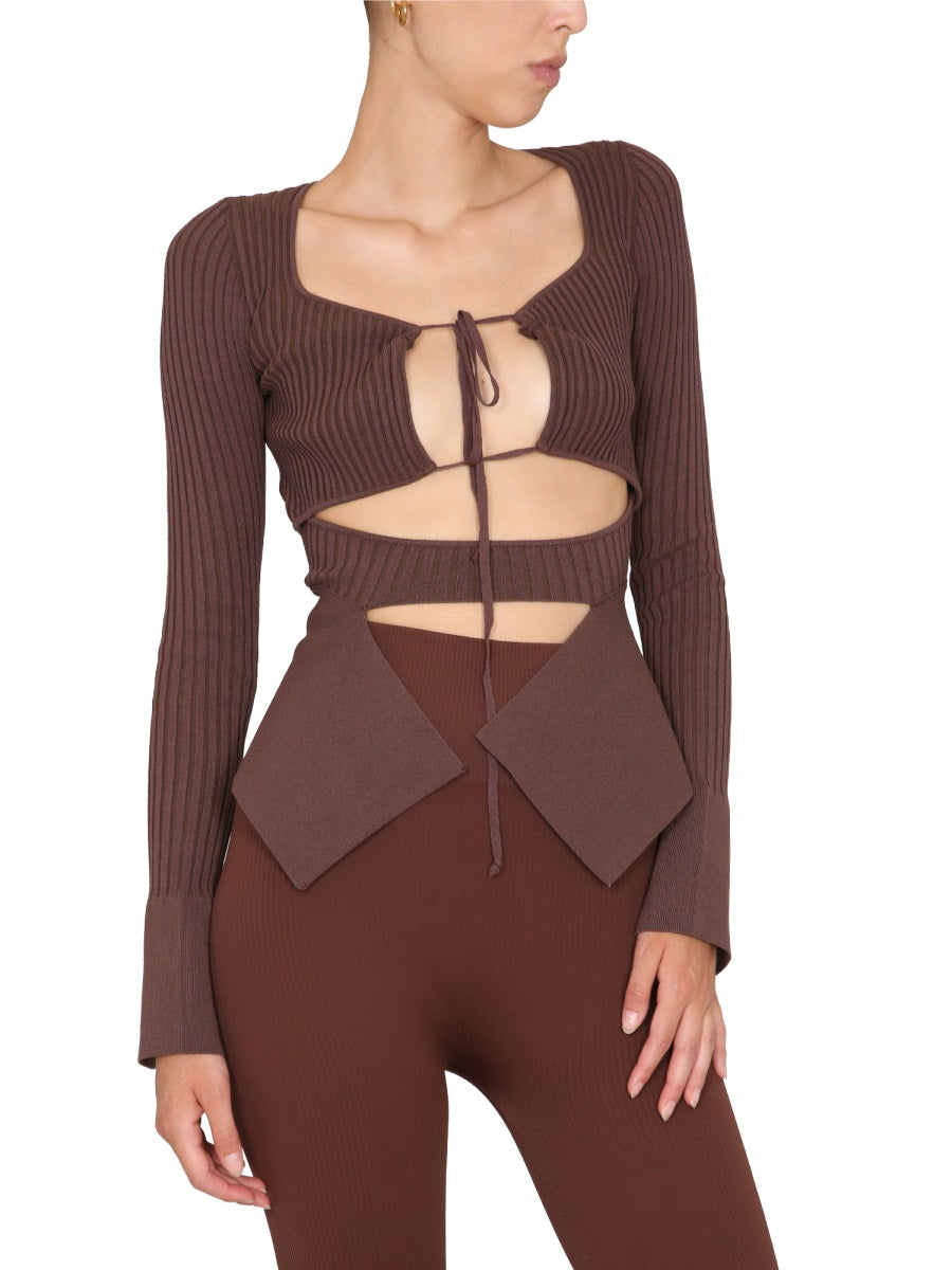 ANDREADAMO Ribbed Wide Neckline Top