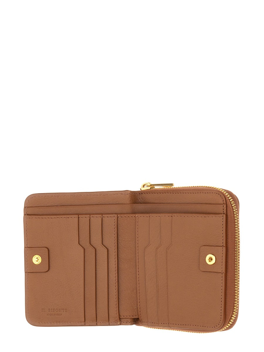 IL BISONTE Classic Leather Wallet with Snap Button Closure