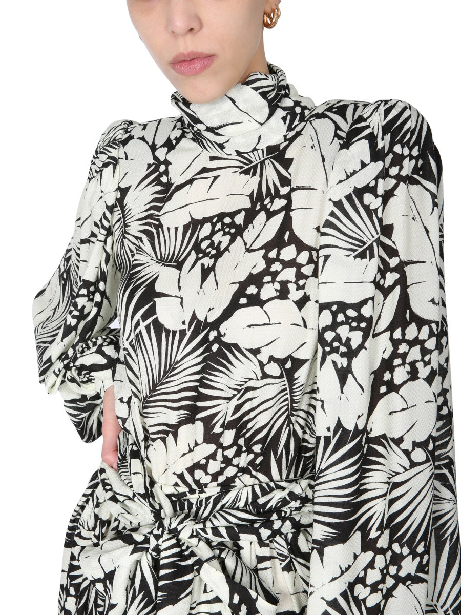 SAINT LAURENT Chic Women's Polo Neck Mini Dress with Front Buttons