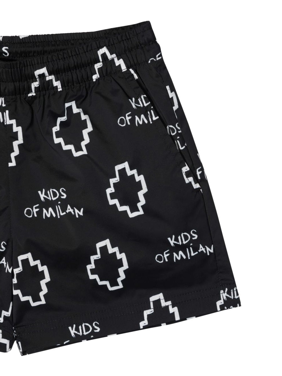 MARCELO BURLON COUNTY OF MILAN Mini Basic Logo All Over Print Beachwear Shorts