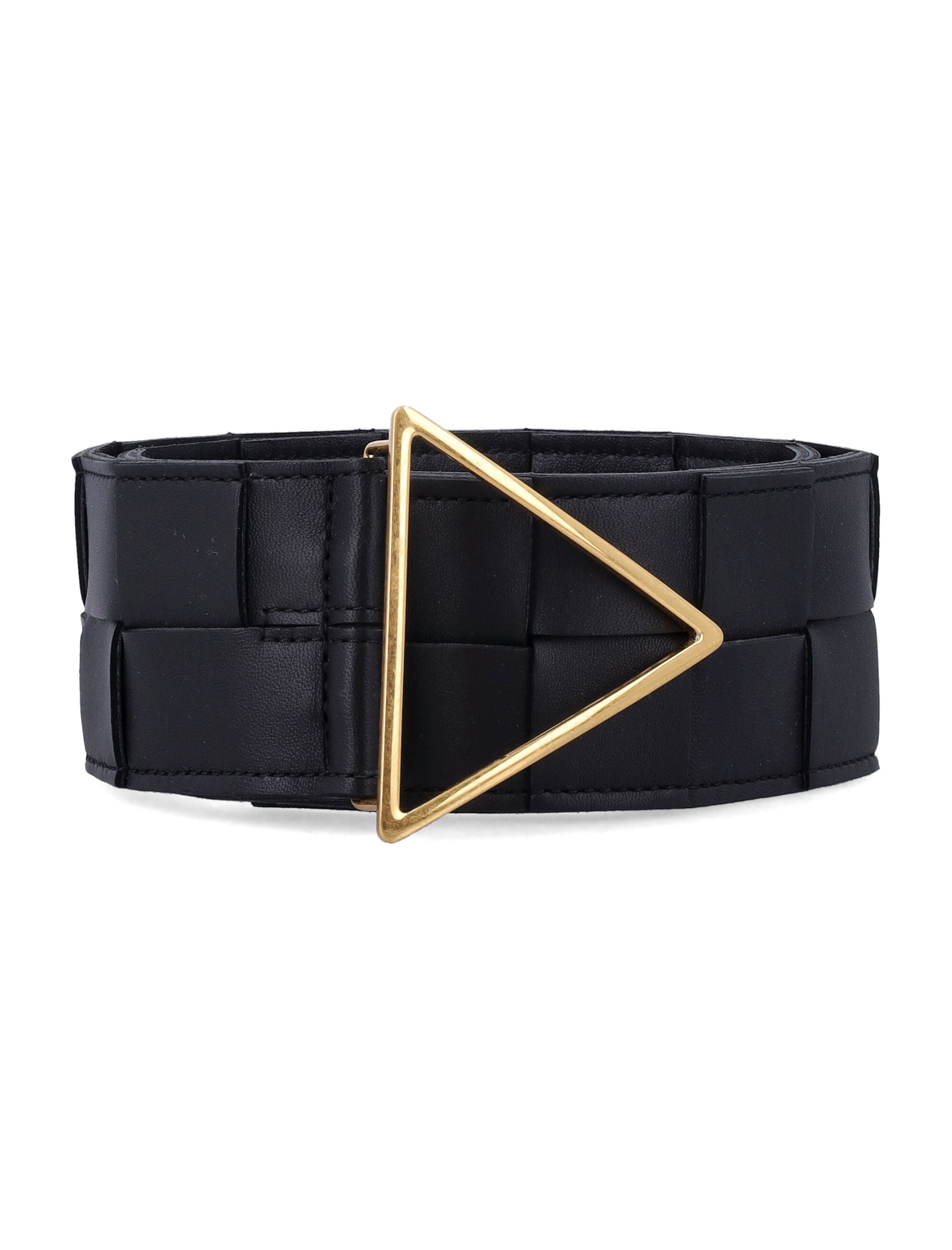 BOTTEGA VENETA Woven Leather Belt with Triangle Buckle - 6 cm Height