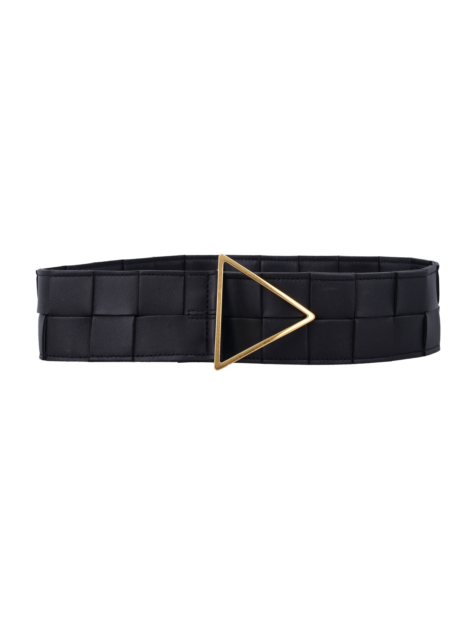 BOTTEGA VENETA Woven Leather Belt with Triangle Buckle - 6 cm Height