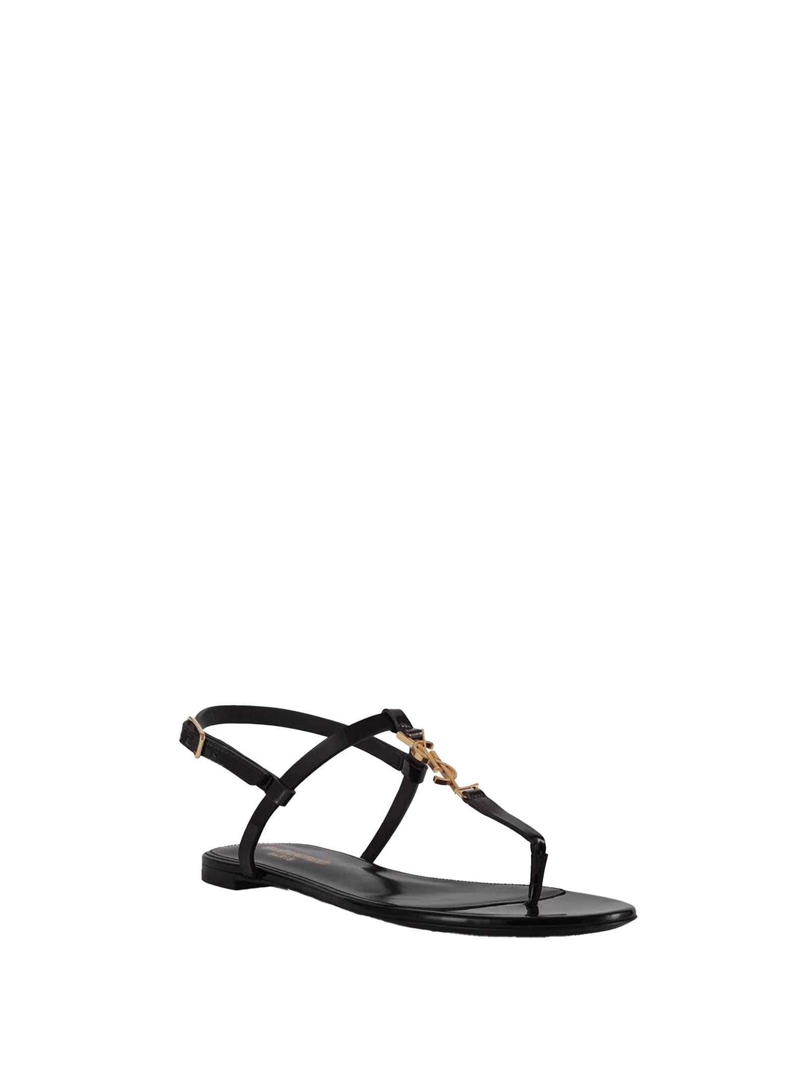 SAINT LAURENT Cassandra Flat Sandals with Metal YSL Initials