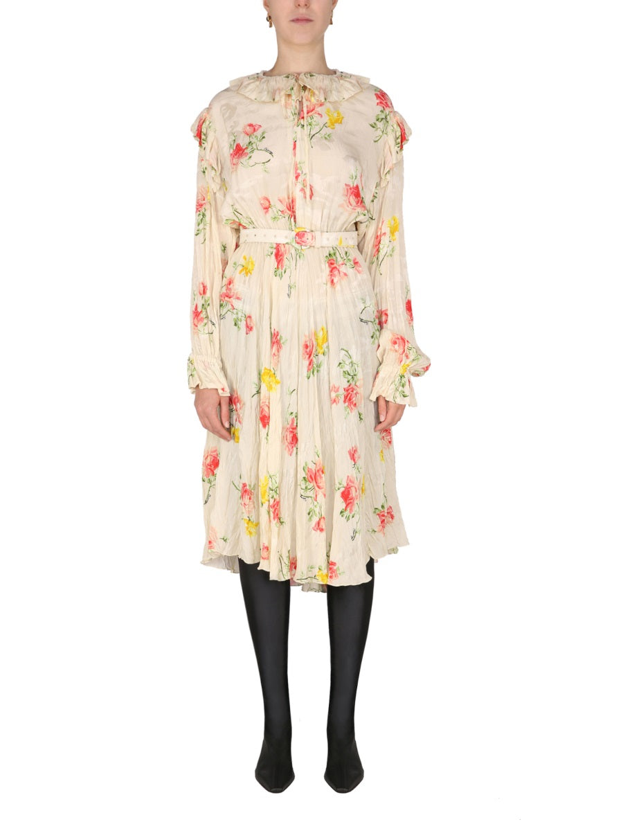 BALENCIAGA Floral Drawstring Collar Dress