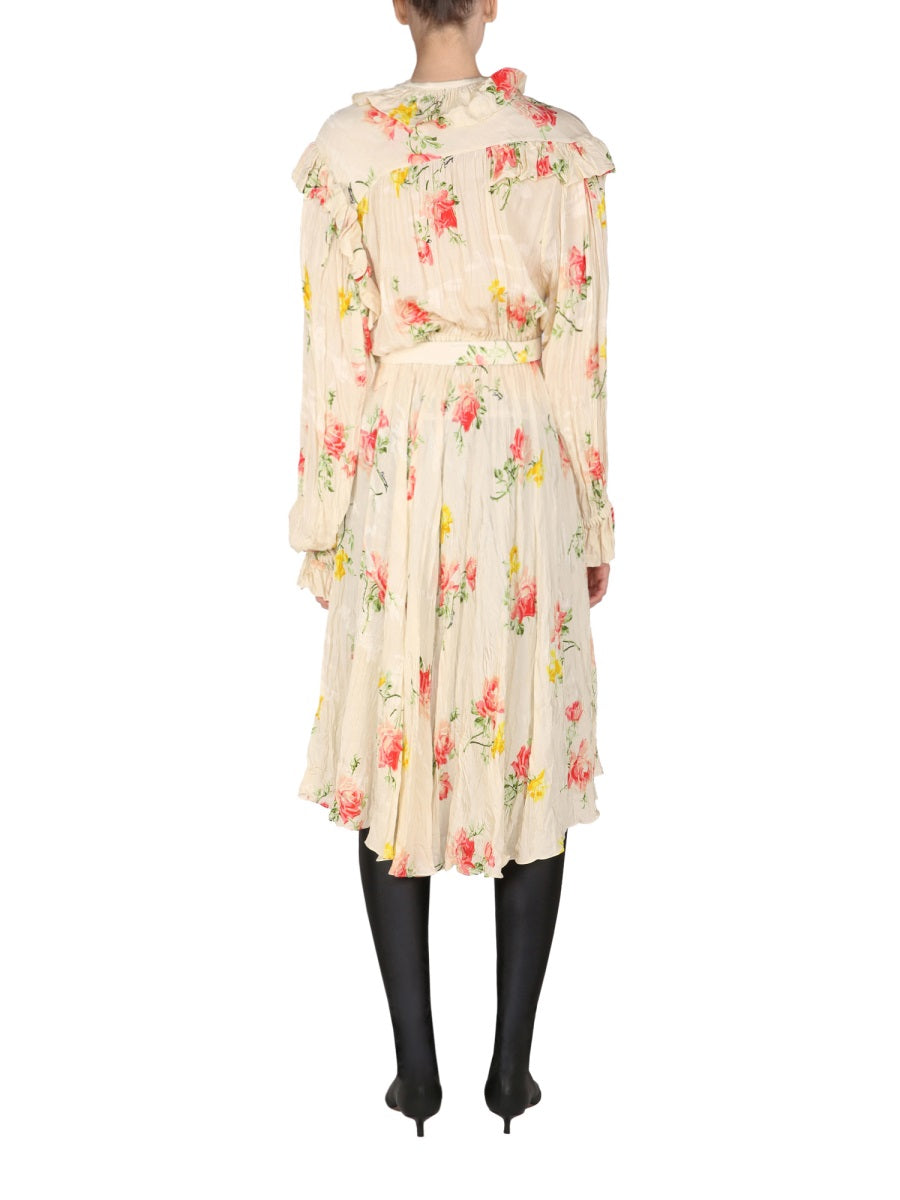 BALENCIAGA Floral Drawstring Collar Dress