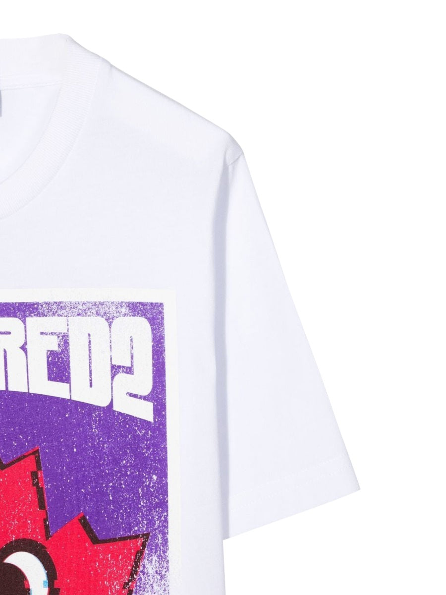 DSQUARED Logo and Leaf Print T-Shirt for Teens