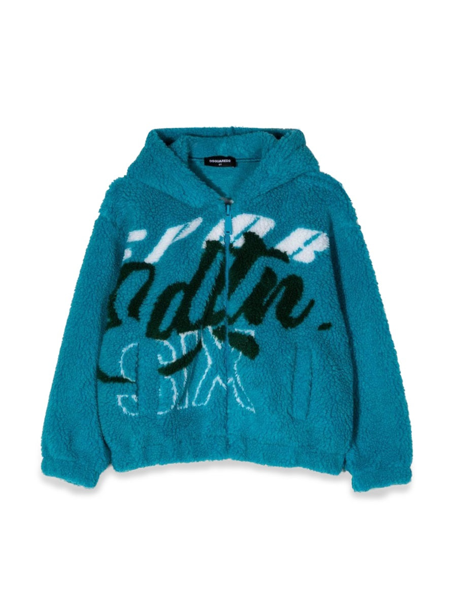 DSQUARED Jacquard Fur Zip-Up Mini Hoodie Sweatshirt