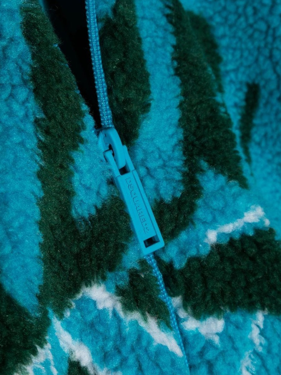 DSQUARED Jacquard Fur Zip-Up Mini Hoodie Sweatshirt