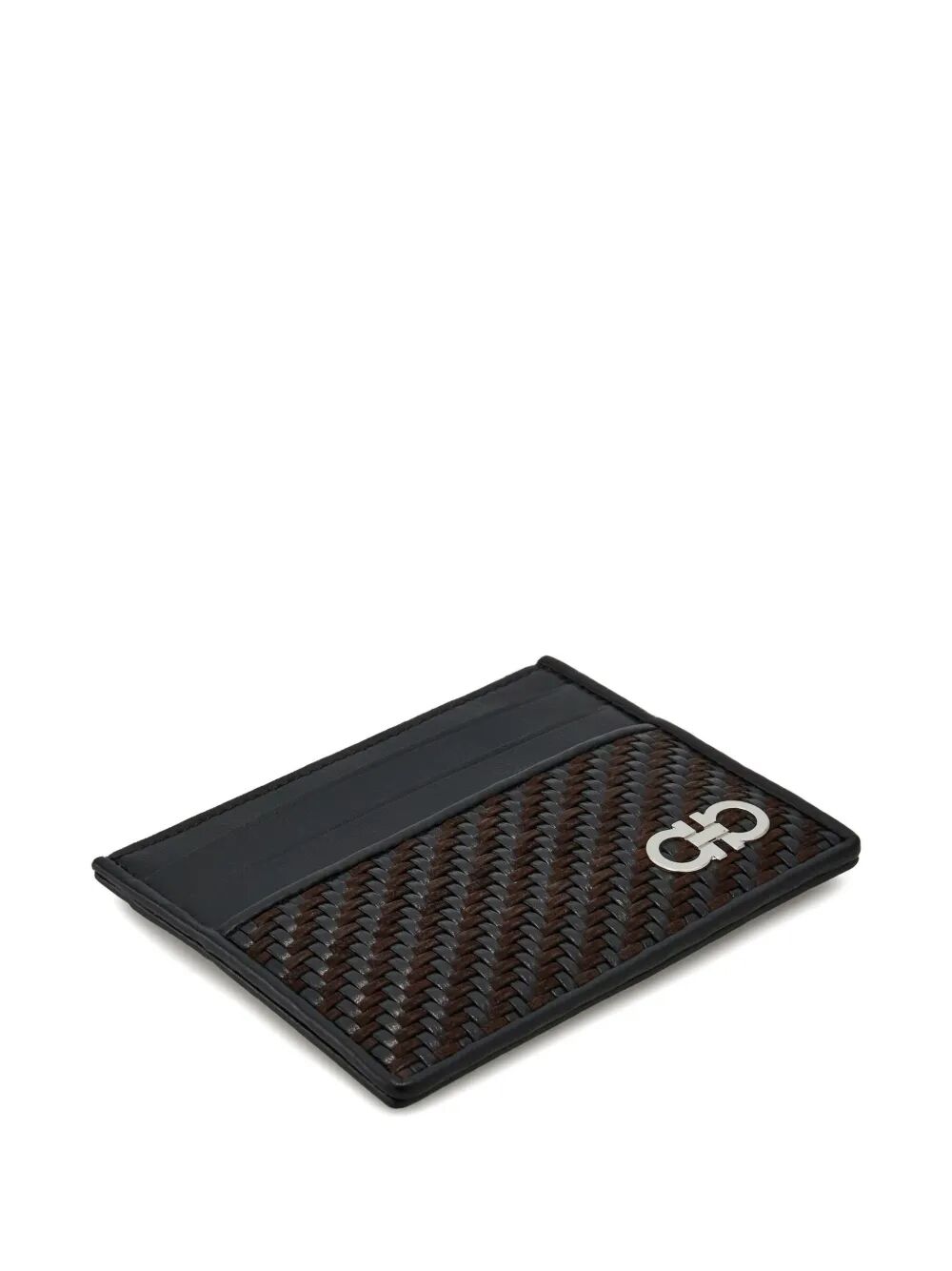 Ferragamo Elegant Gancini Hook Woven Mini Card Holder