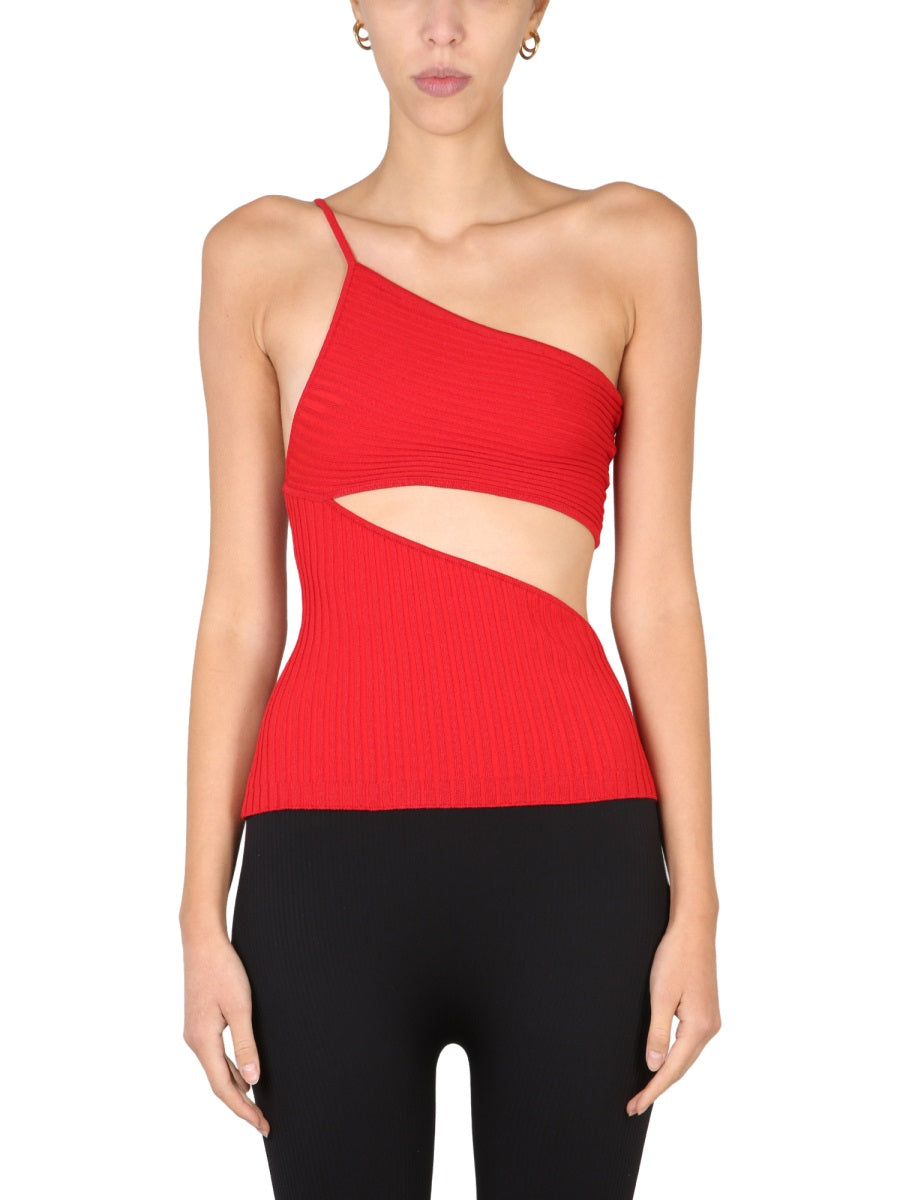 ANDREADAMO One-Shoulder Cut-Out Mini Top