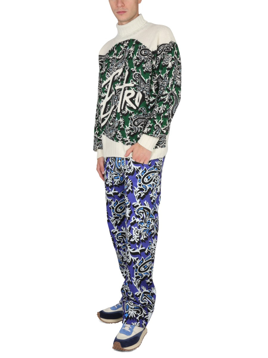 ETRO Embroidered Logo T-Shirt with Paisley Print