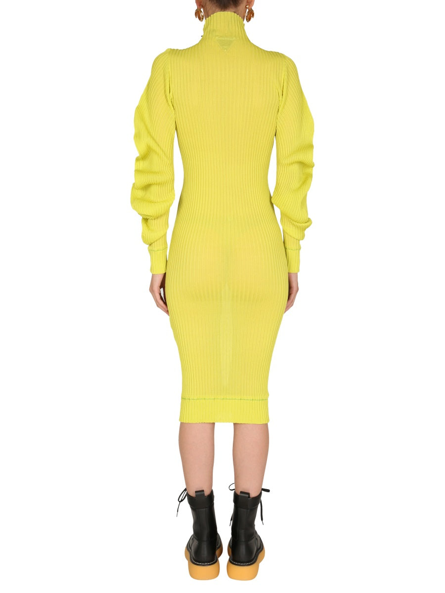 BOTTEGA VENETA Silk Mini Dress with Polo Neck and Ruched Sleeves