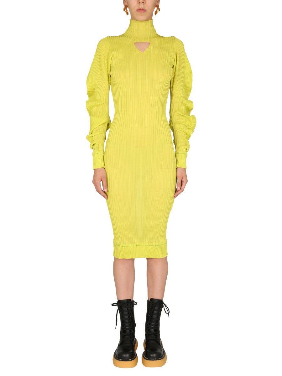 BOTTEGA VENETA Silk Mini Dress with Polo Neck and Ruched Sleeves