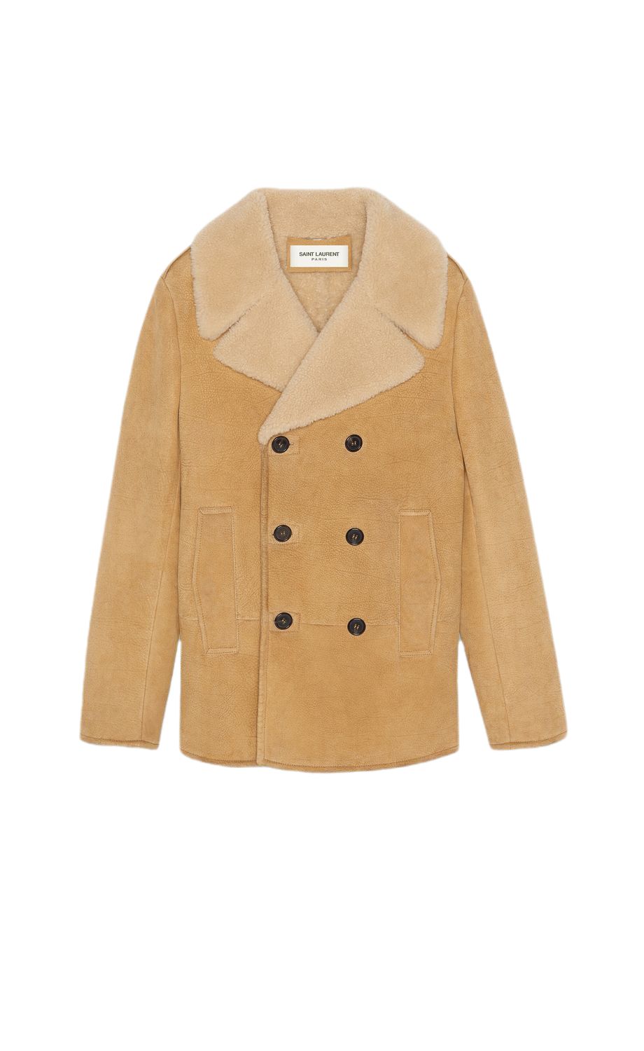 SAINT LAURENT Men's Mini Shearling Caban Jacket with 8 Pockets