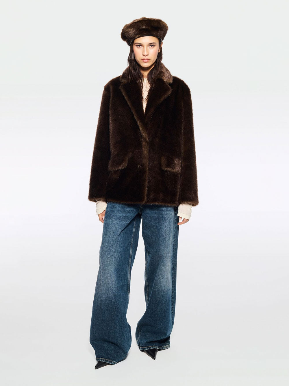 STAND STUDIO Oversized Vegan Fur Jacket for Women