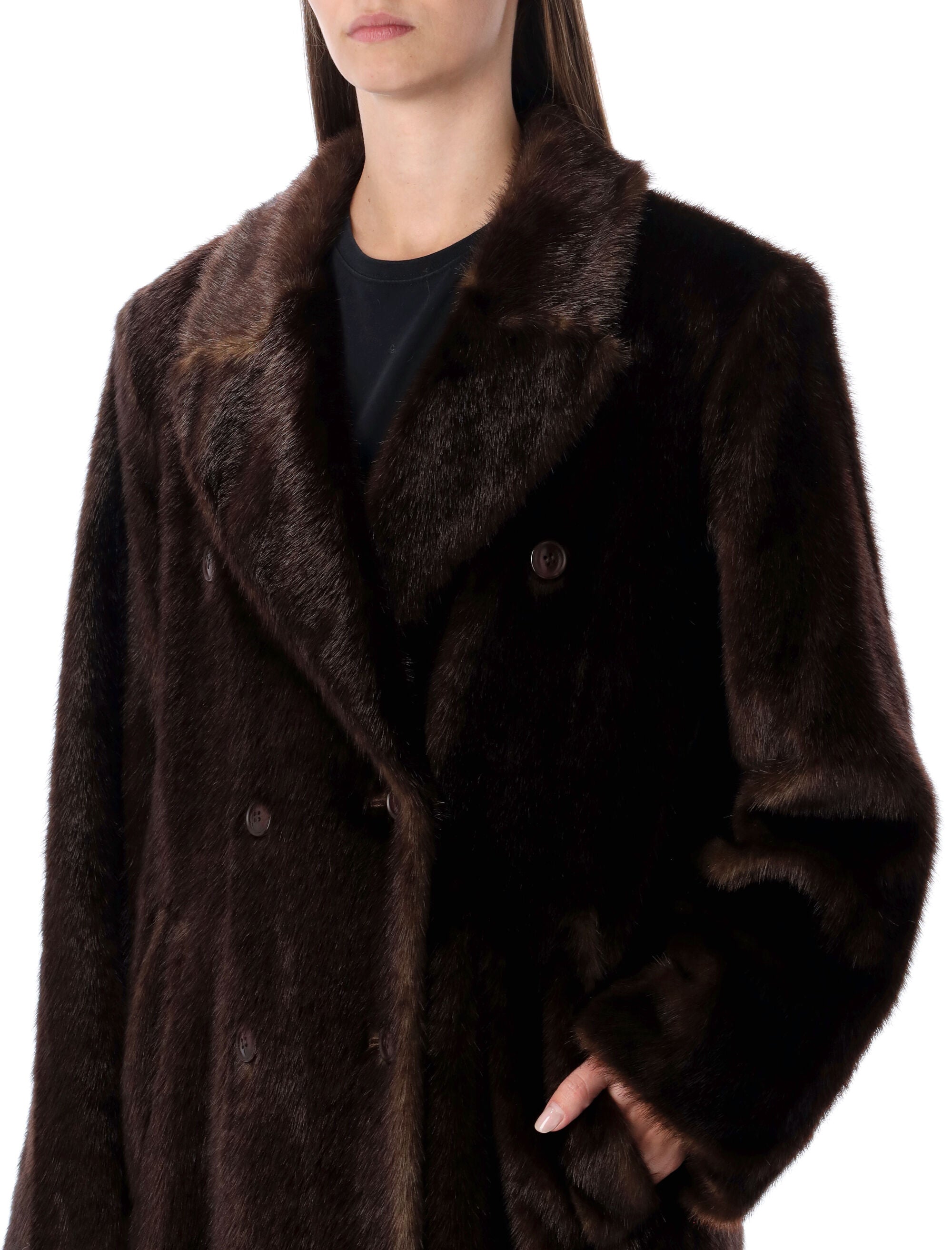 STAND STUDIO Harper Faux Fur Double-Breasted Jacket - Relaxed Fit