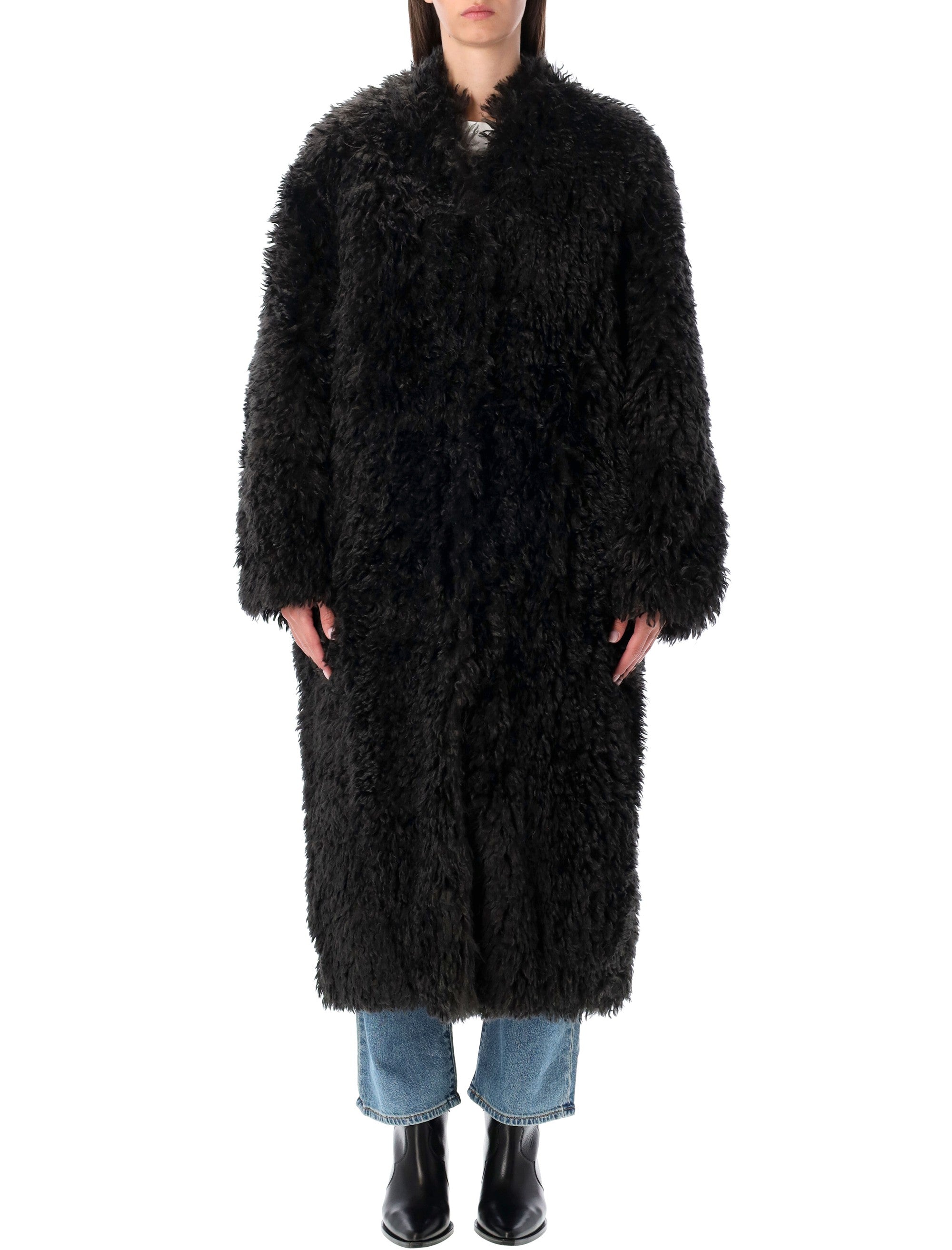 STAND STUDIO Curly Faux Fur Long Jacket for Women