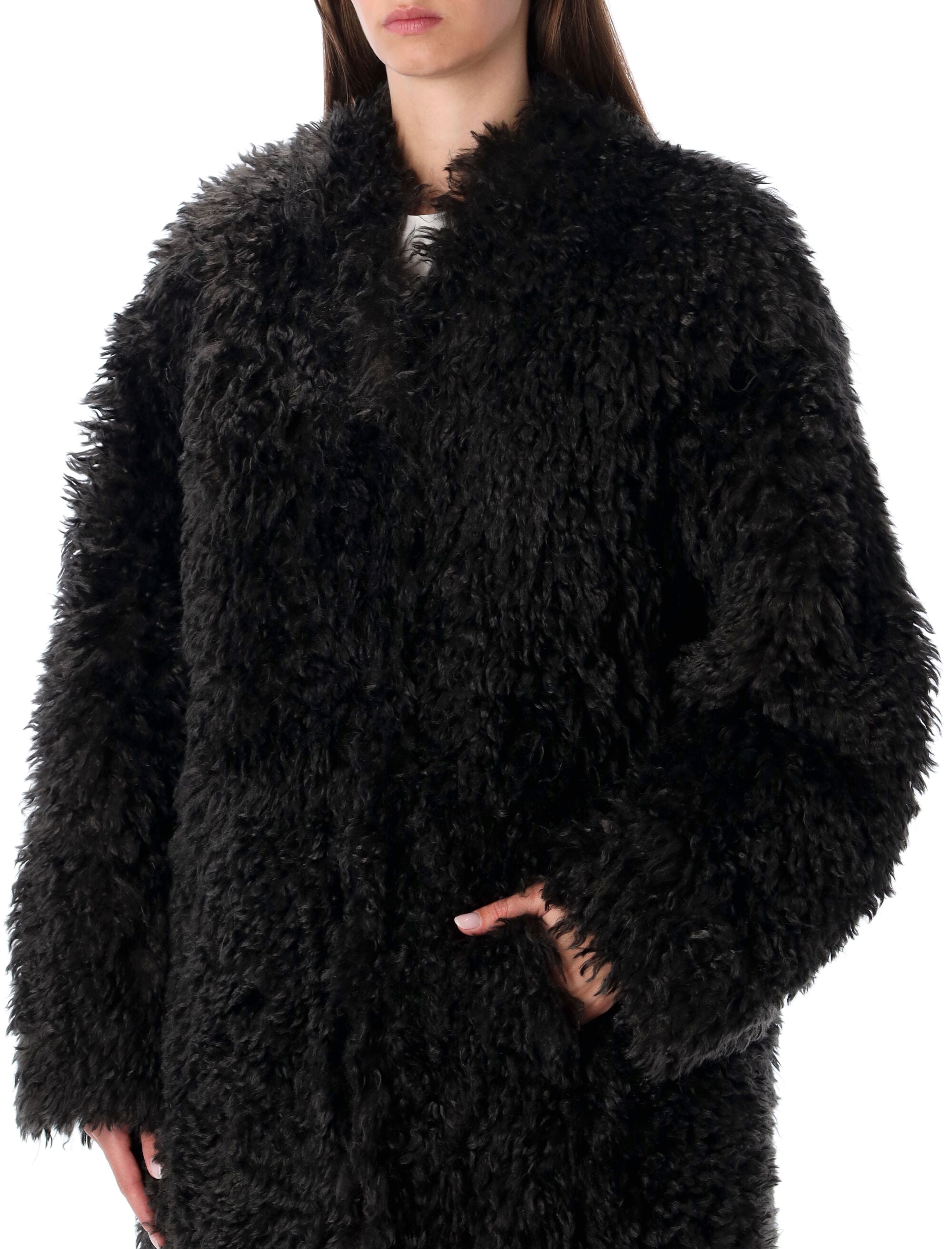 STAND STUDIO Carolina Long Curly Faux-Fur Jacket