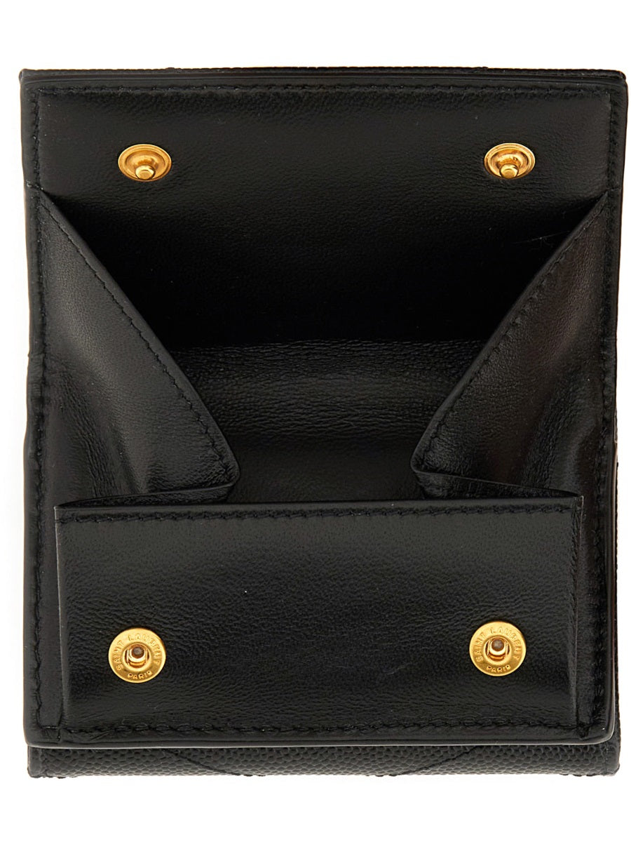 SAINT LAURENT Leather Mini Wallet with Golden Accents