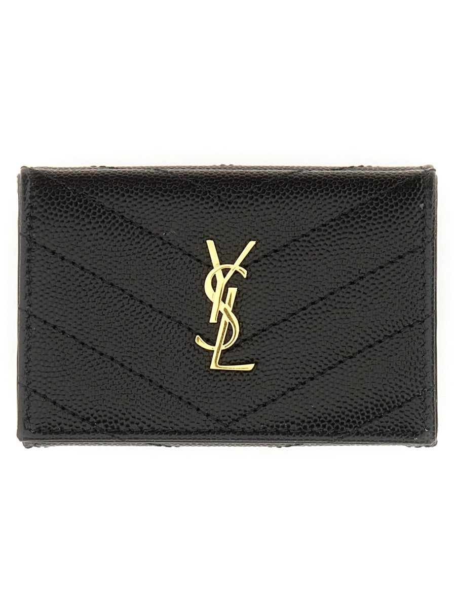 SAINT LAURENT Leather Mini Wallet with Golden Accents